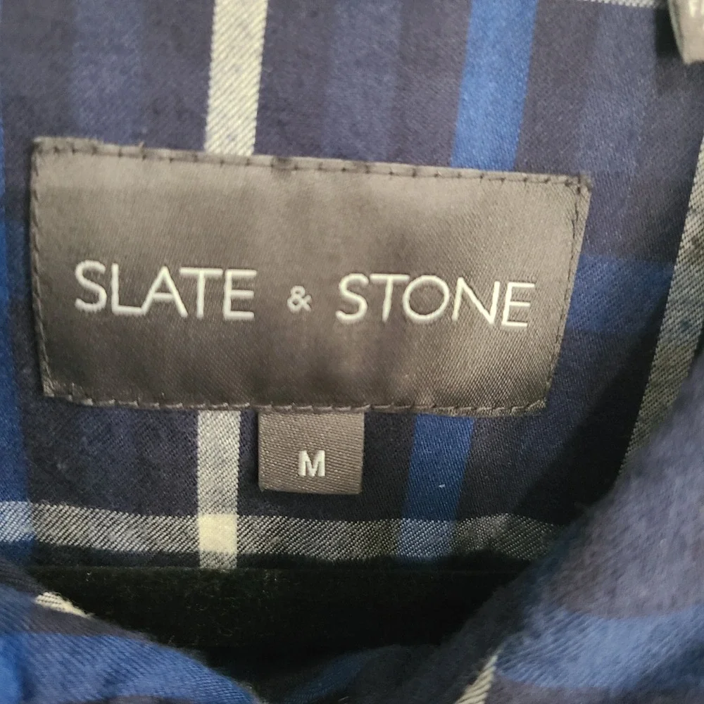Slate & Stone Mens Plaid Quilted Lined Snap Front Shirt Jacket Blue White Size M